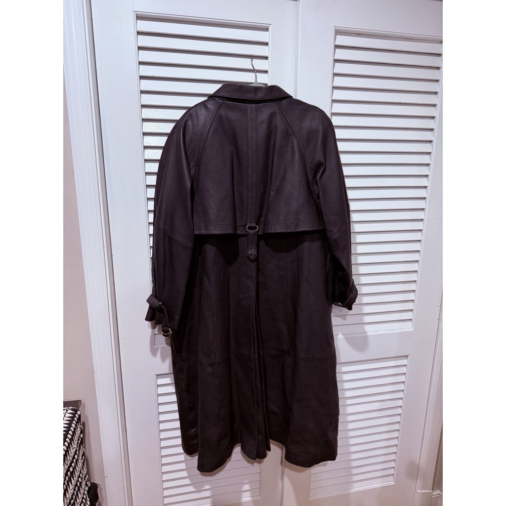 Venezia Vintage Leather Trench Coat Womens Brown Biker Buckle Full Length Sz 16P
